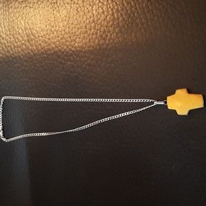 Light Amber Cross necklace with Italian 925 18" silver chain